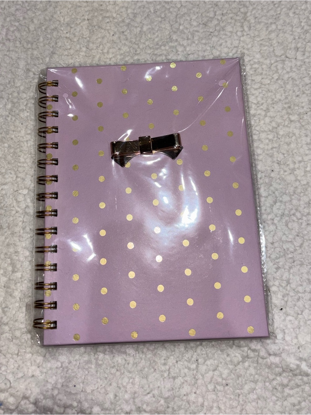 Pink Polka Dot Spiral Notebook with Gold Bow Accent